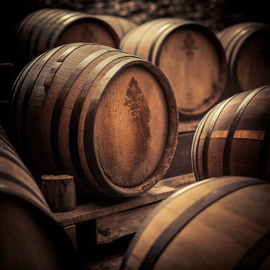 whisky barrels, high-quality photograph, amber colour, timber background, at a whisky distillery, detailed, natural, selective focus, rich colour palette